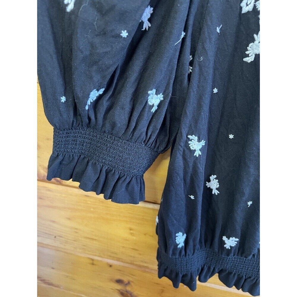 Lauren Ralph Lauren Embroidered Jersey Tie Neck Boho Top Black/White Size 1X - Picture 4 of 5